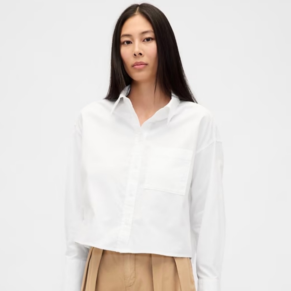 Gap Organic Cotton Straight-Hem Crop Shirt White Small